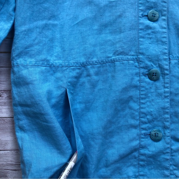 J Jill Womens 100% Linen Jacket Aqua Teal Hooded Pockets Lightweight Size Medium - Picture 9 of 11